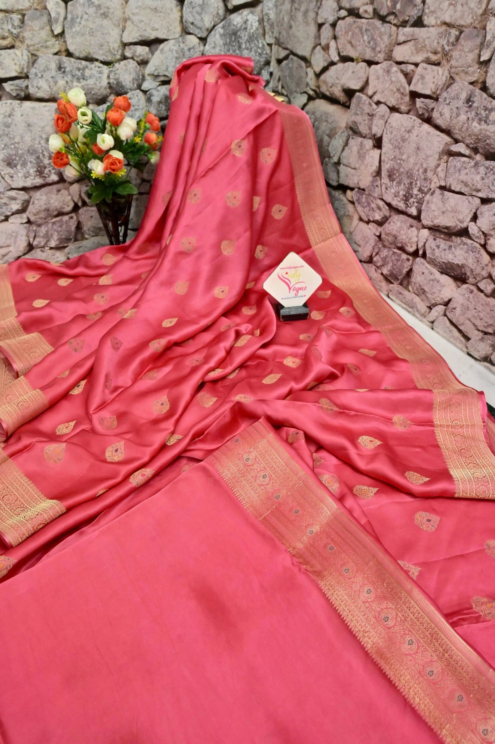 Blush Red Color Mashru Banarasi With Meenakari Work