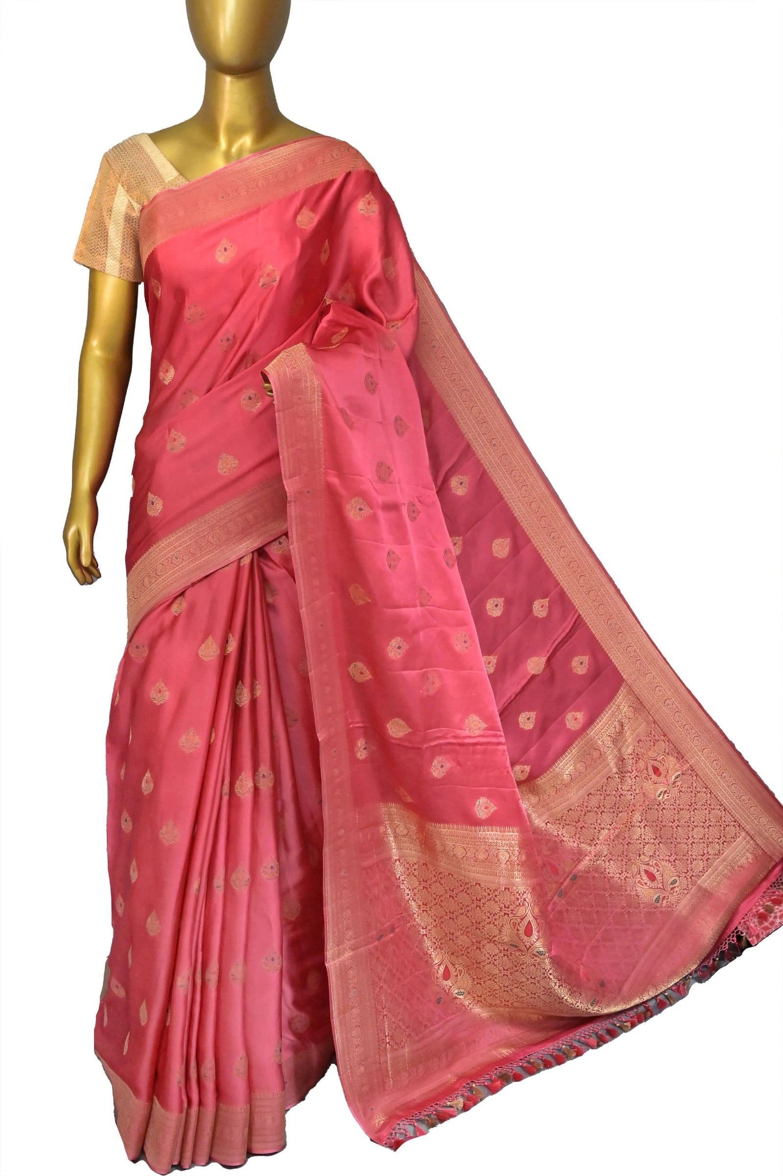 Blush Red Color Mashru Banarasi With Meenakari Work