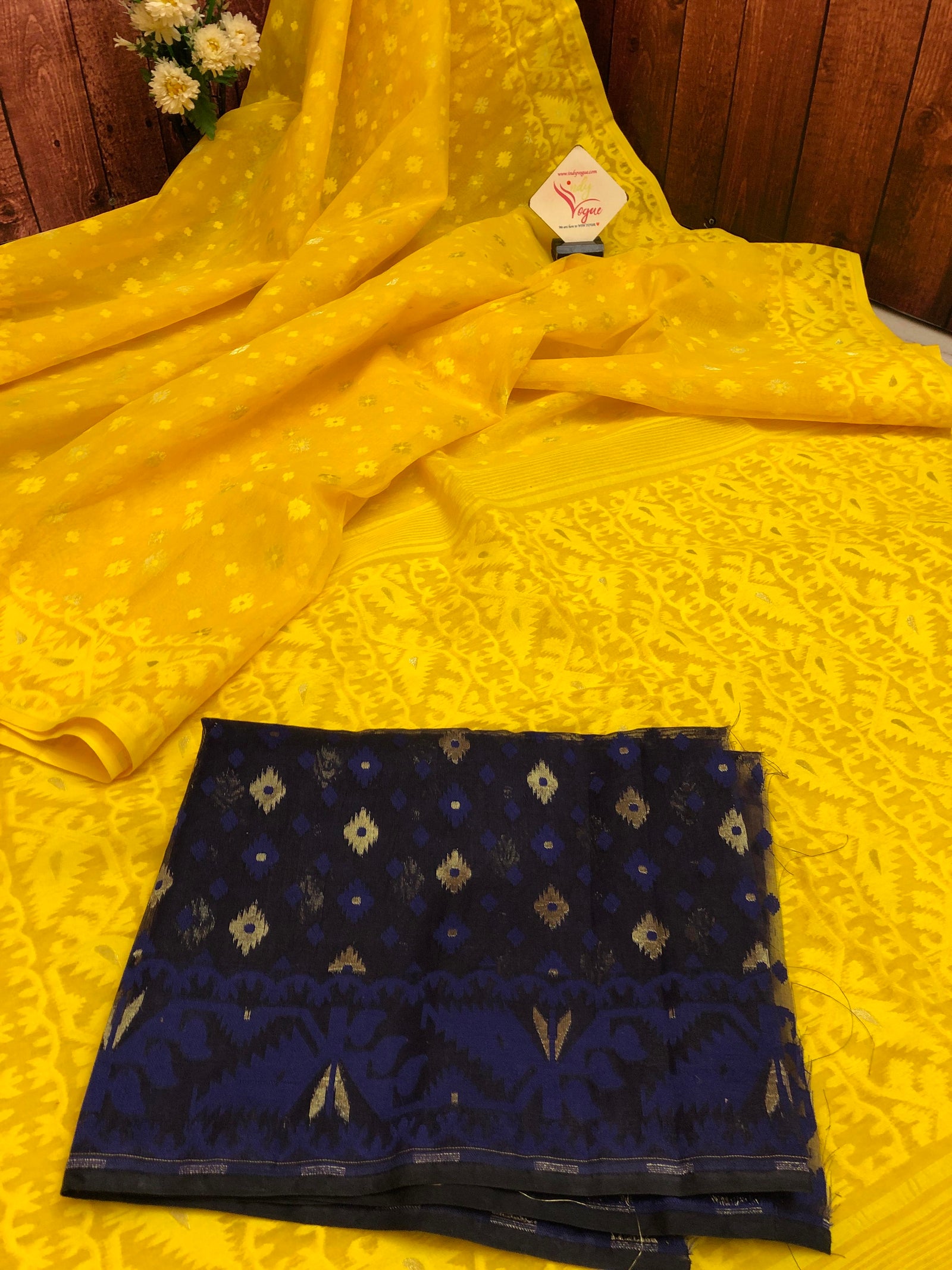 Canary Yellow Color Jamdani Saree