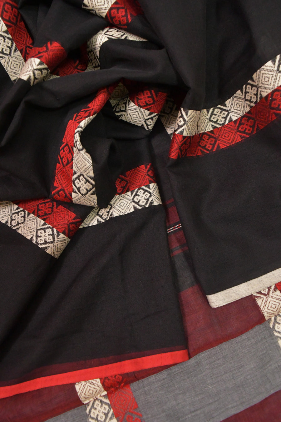 Charcoal Black Color Soft Dhaniakhali Tant Pure Bengal Cotton Saree and Thread Weaving Work