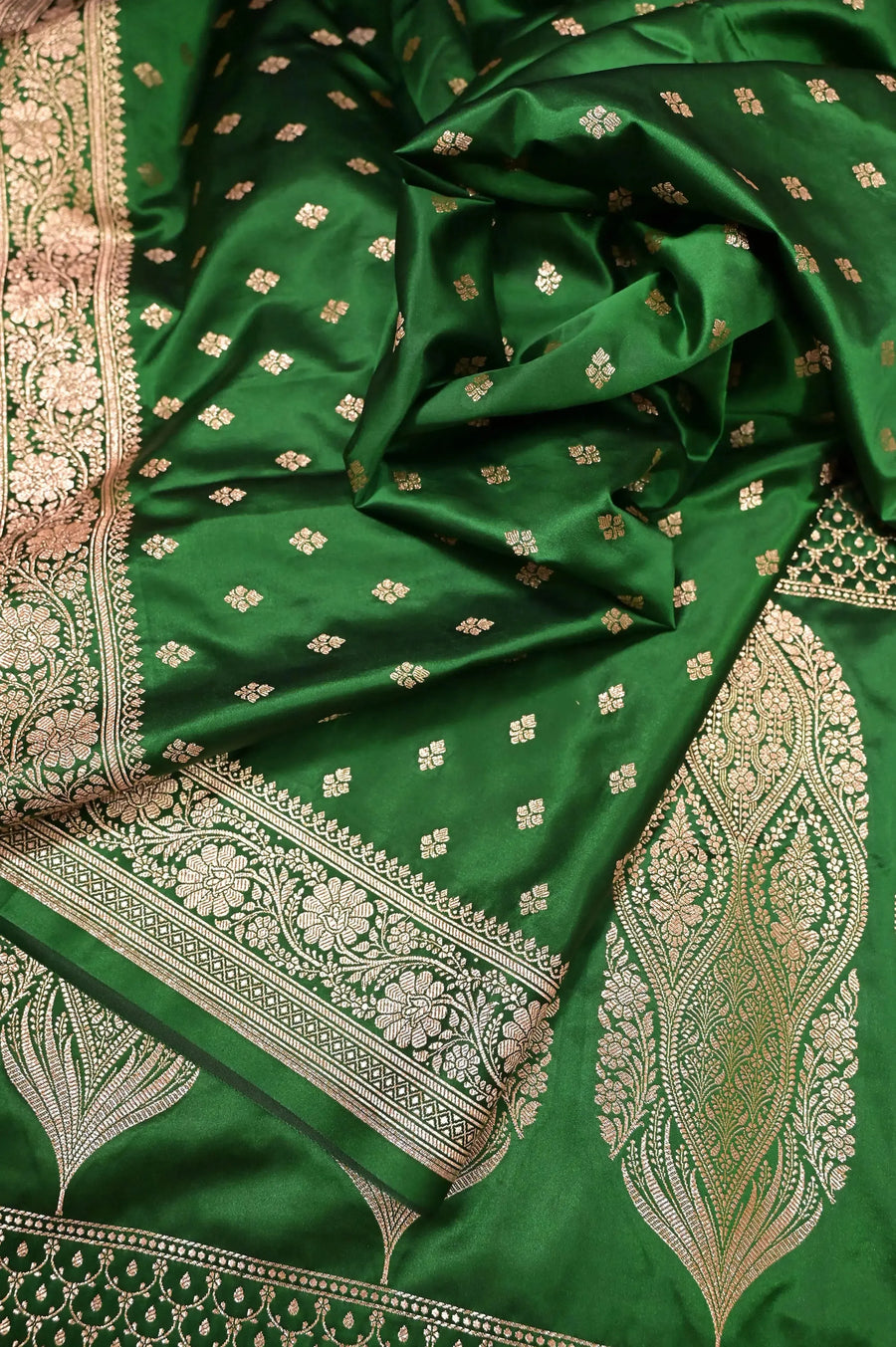Dark Green Color Semi Mashru Banarasi Saree with Allover Buti Work