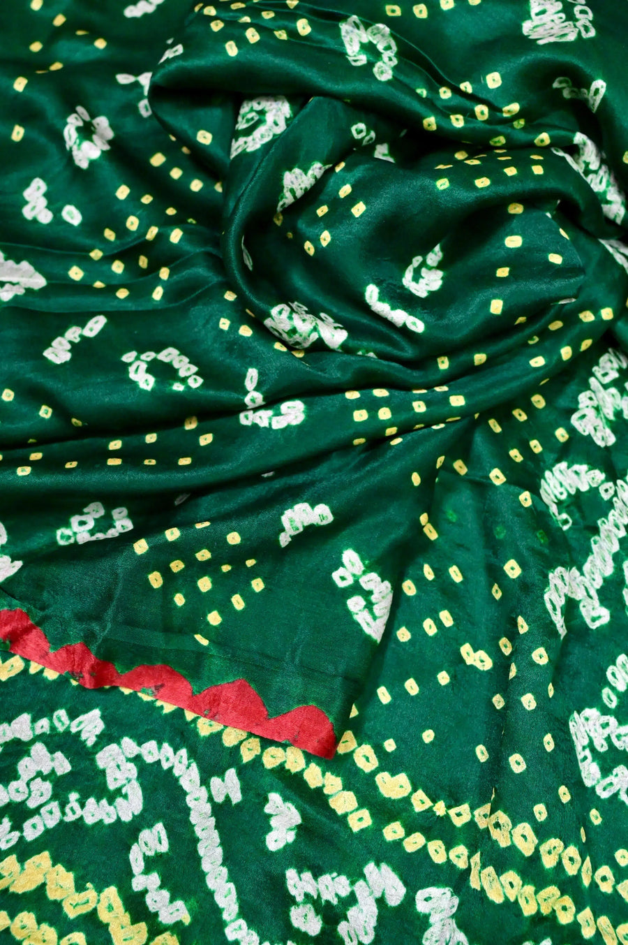 Dark Green Ghazi Silk Bandhani Saree with Contrast Border