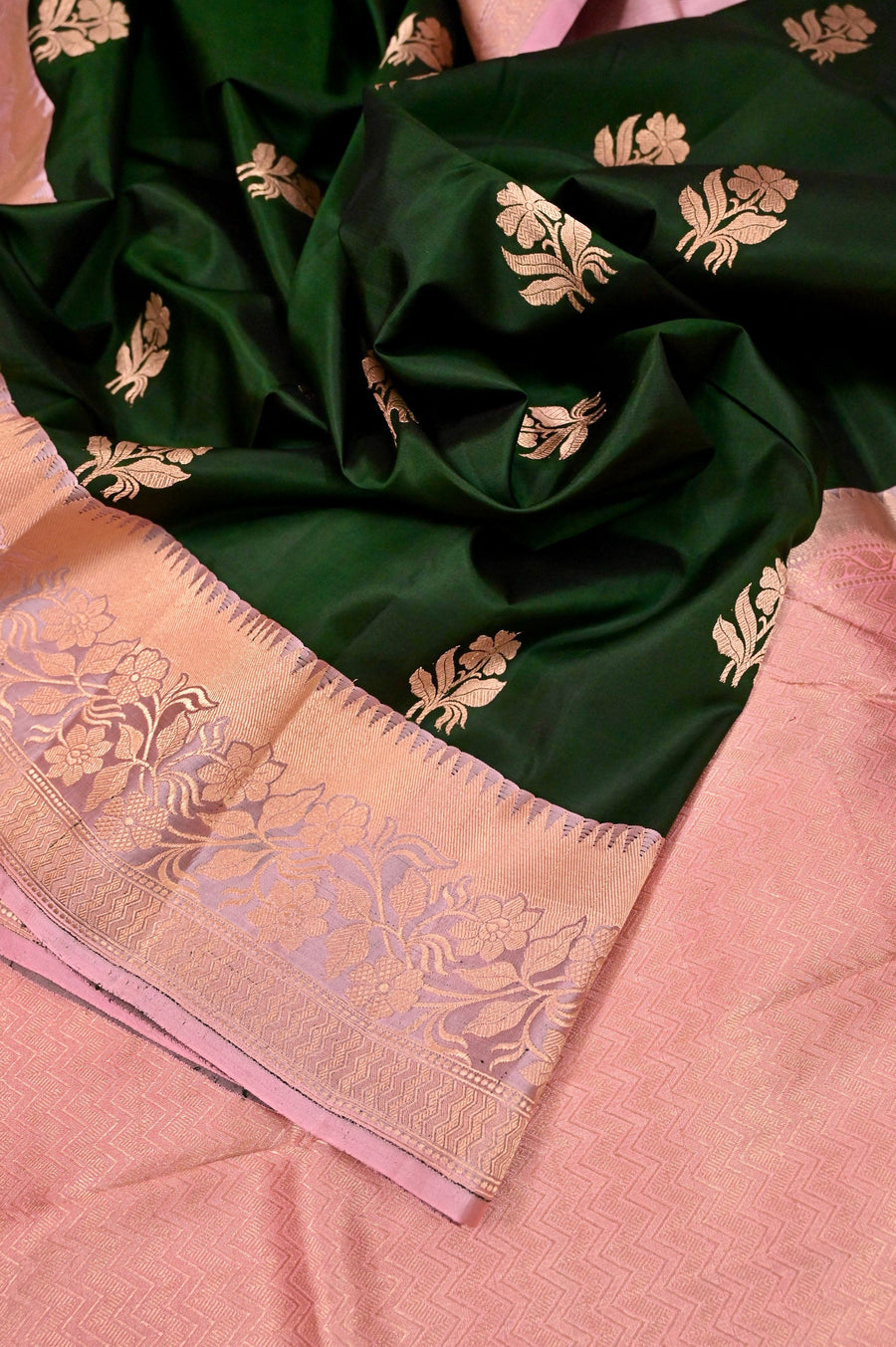 Deep Bottle Green Color Pure  Banarasi with Buti Work