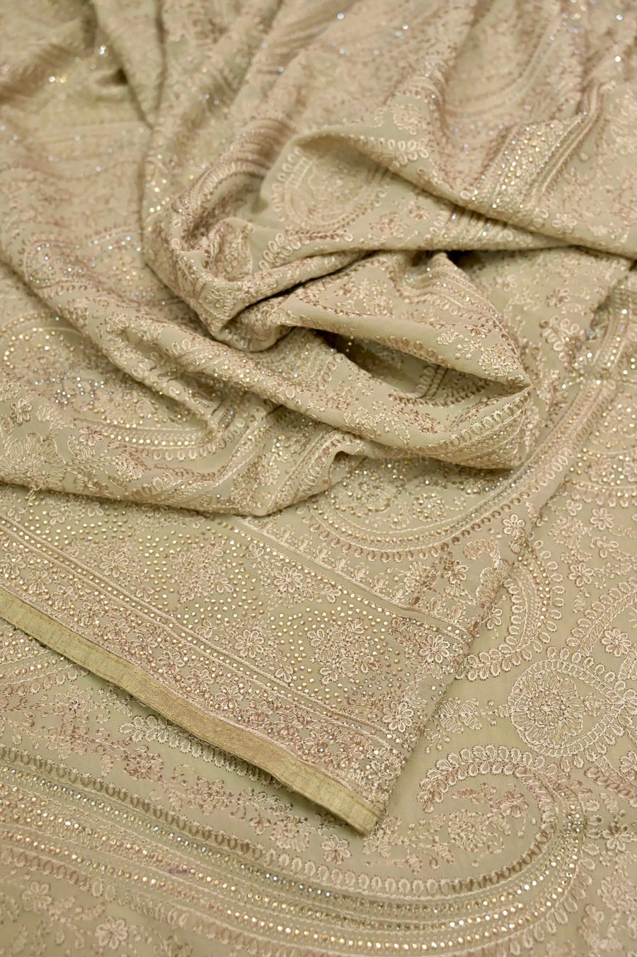 Deep Tussar Color Georgette with Allover Chikankari Work and Stone Highlight