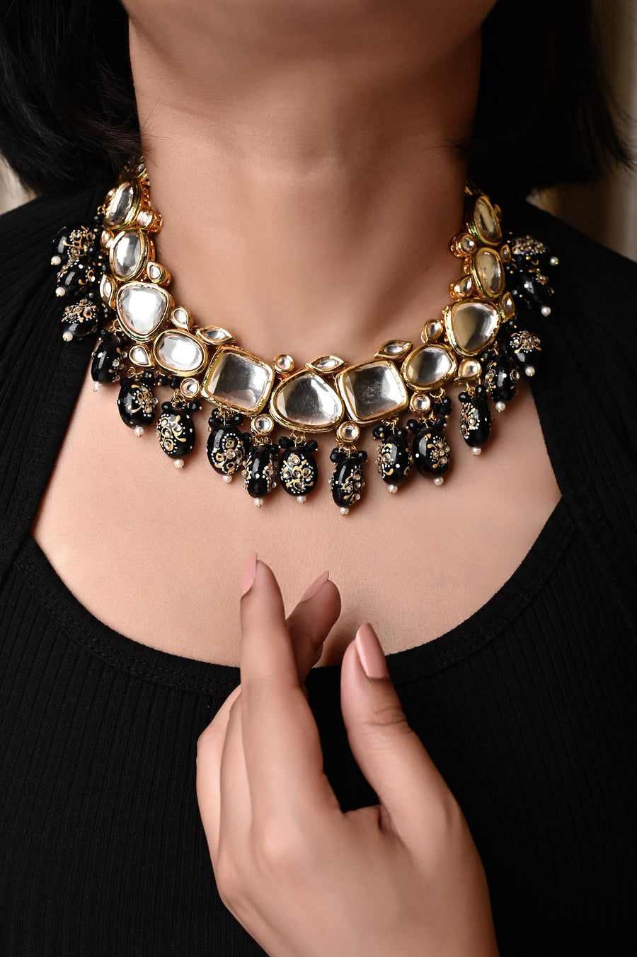 Designer Collar Necklace Set with Backside Meenakari Work
