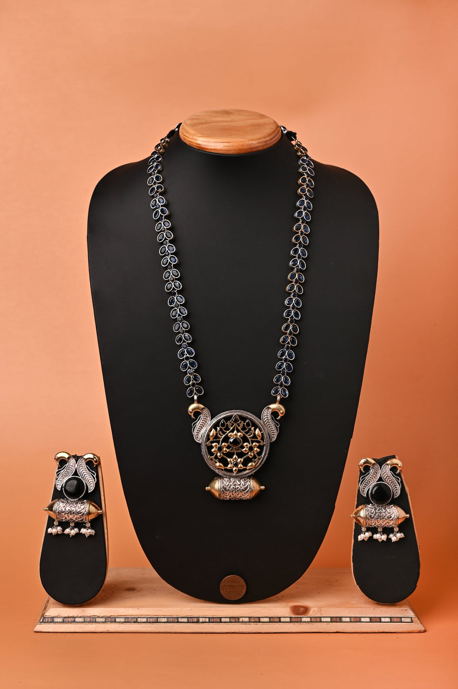 Double Layered Sitahar Style Necklace Set with Monalisa Stonework