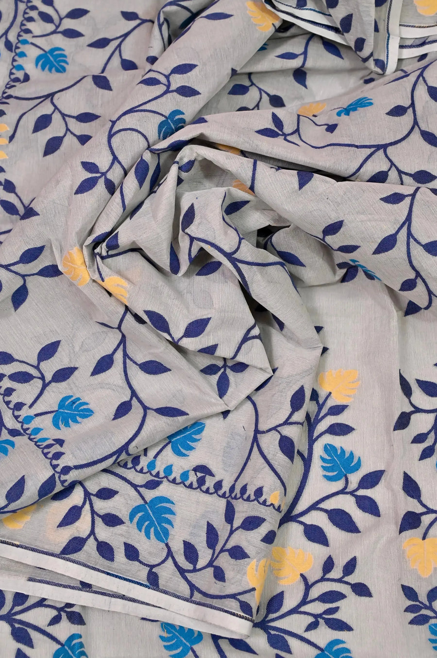 Grey Color Cotton Jamdani Saree with Allover Floral Weaving