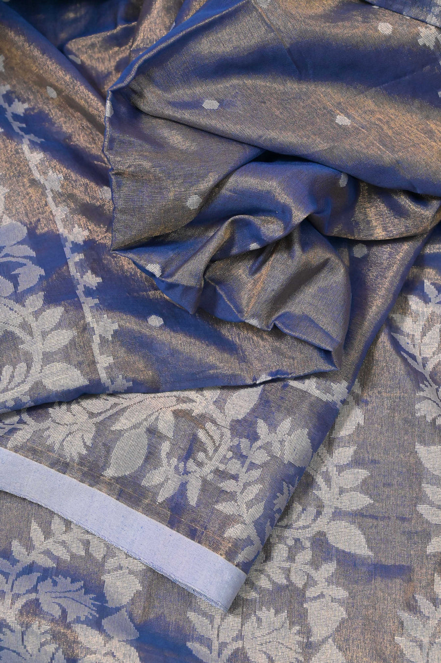 Handloom Tissue Saree in Steel Blue Color with Allover Jamdani Weaving Work