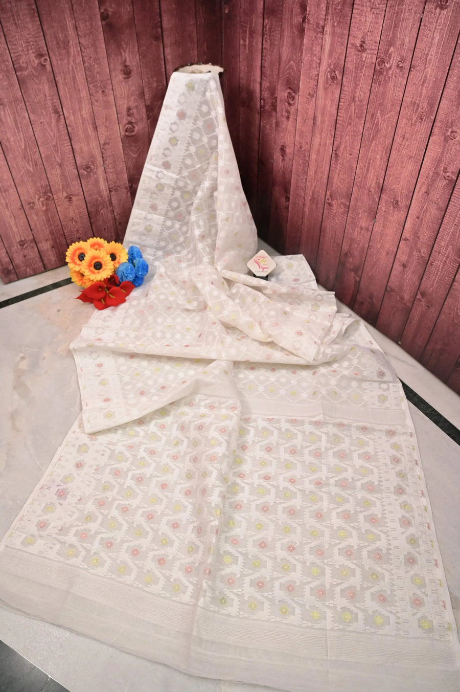 Ivory White Color Jamdani Saree with Allover Jamdani Weaving
