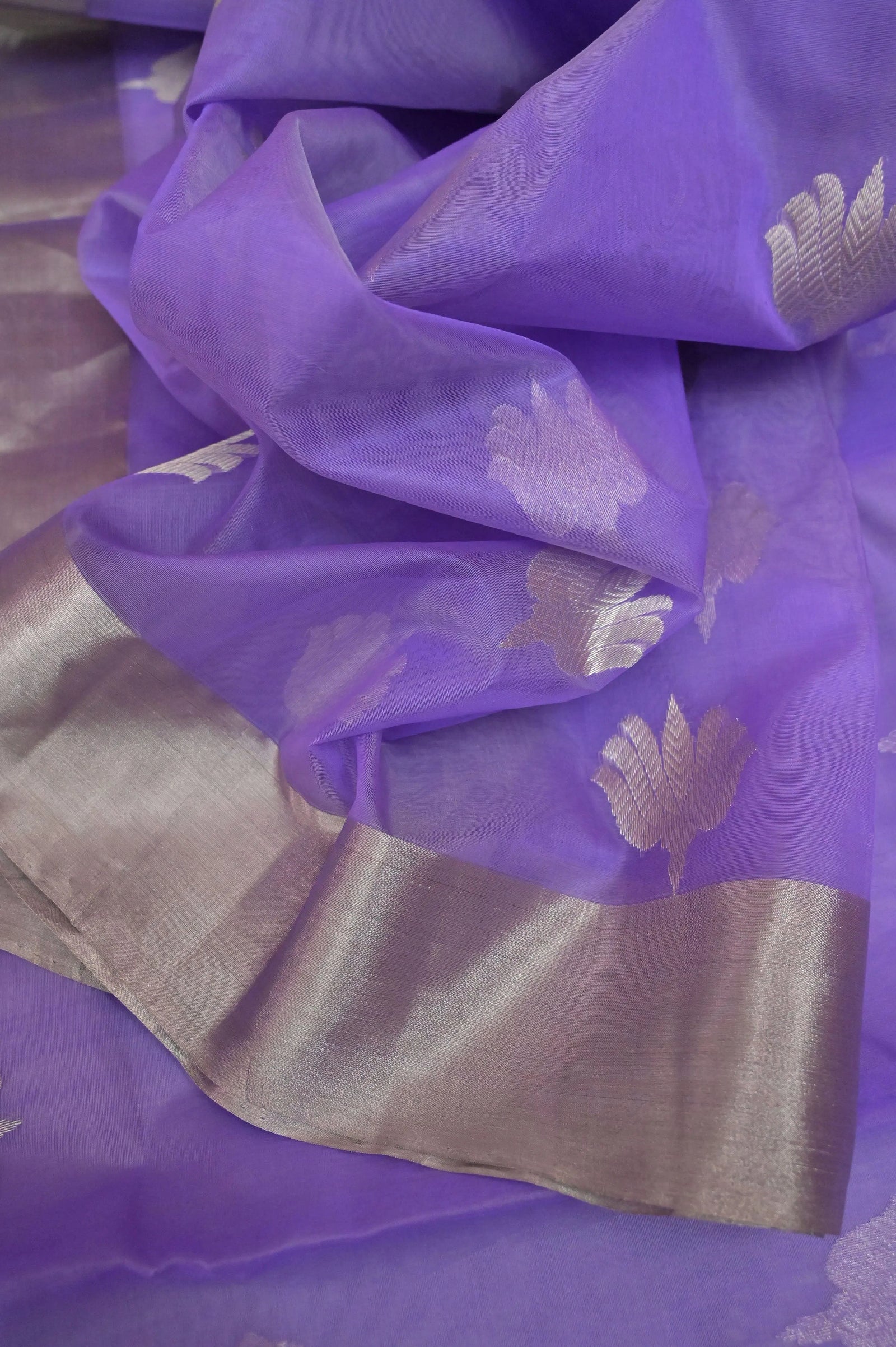 Lavender Color Pure Chanderi Banarasi Saree with Silk Buta Allover