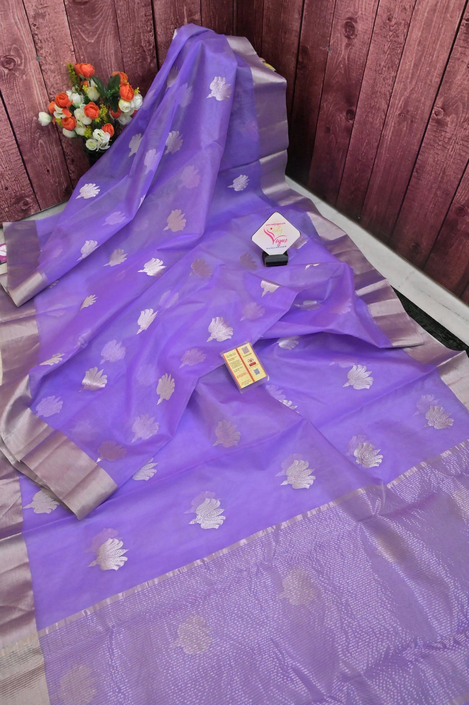 Lavender Color Pure Chanderi Banarasi Saree with Silk Buta Allover