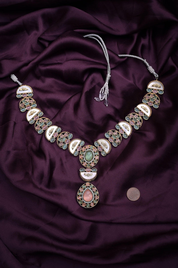 Multicolored Collar Necklace Set with Monalisa Stone Work