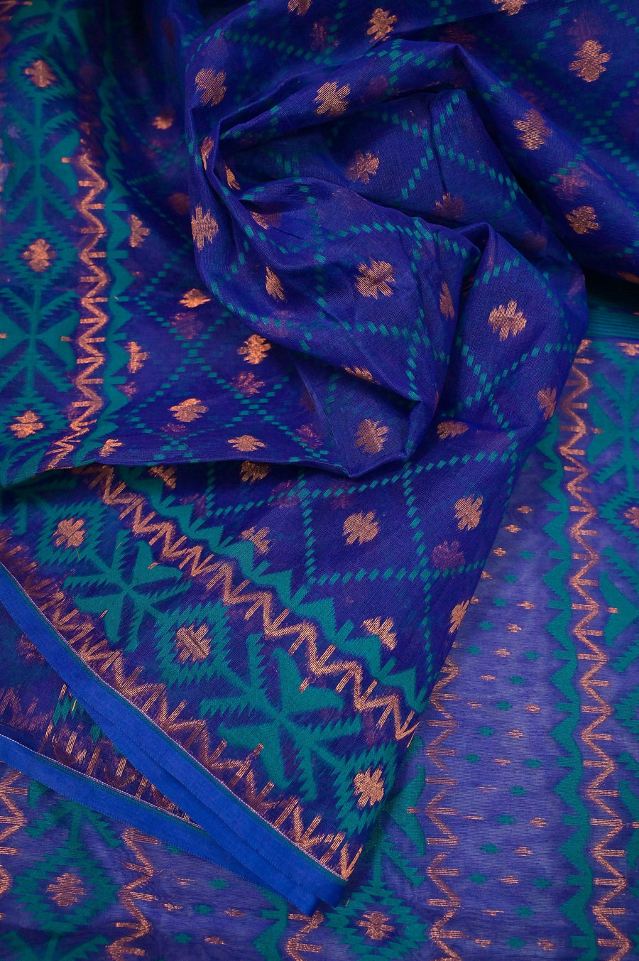 Royal Blue Color Jamdani Saree with Allover Weaving Work