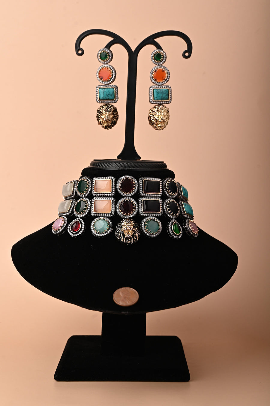 Sabyasachi Inspired Choker Necklace Set with Monalisa Stonework