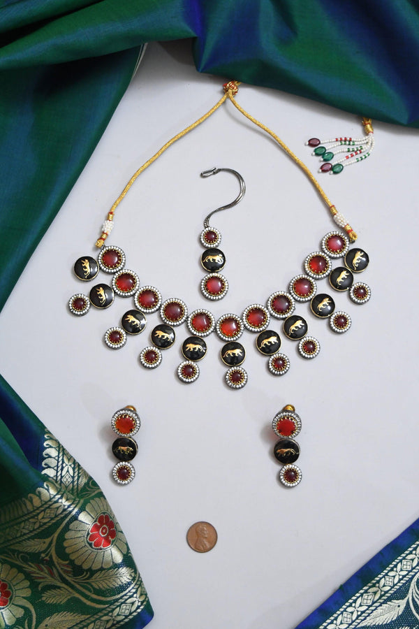 Sabyasachi Inspired Monalisa Stone Work Double Layered Necklace Set