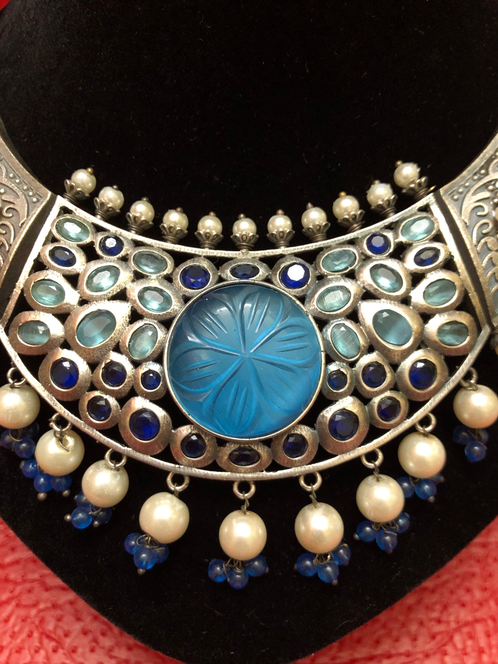 Boho Collar Necklace Choker with Monalisa Curve Stone and Kundan Work
