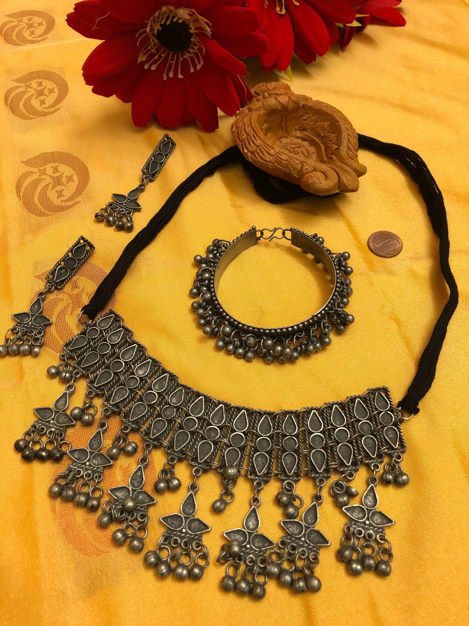 Boho Style Afghan Jhanjhariya Style Choker Necklace Set