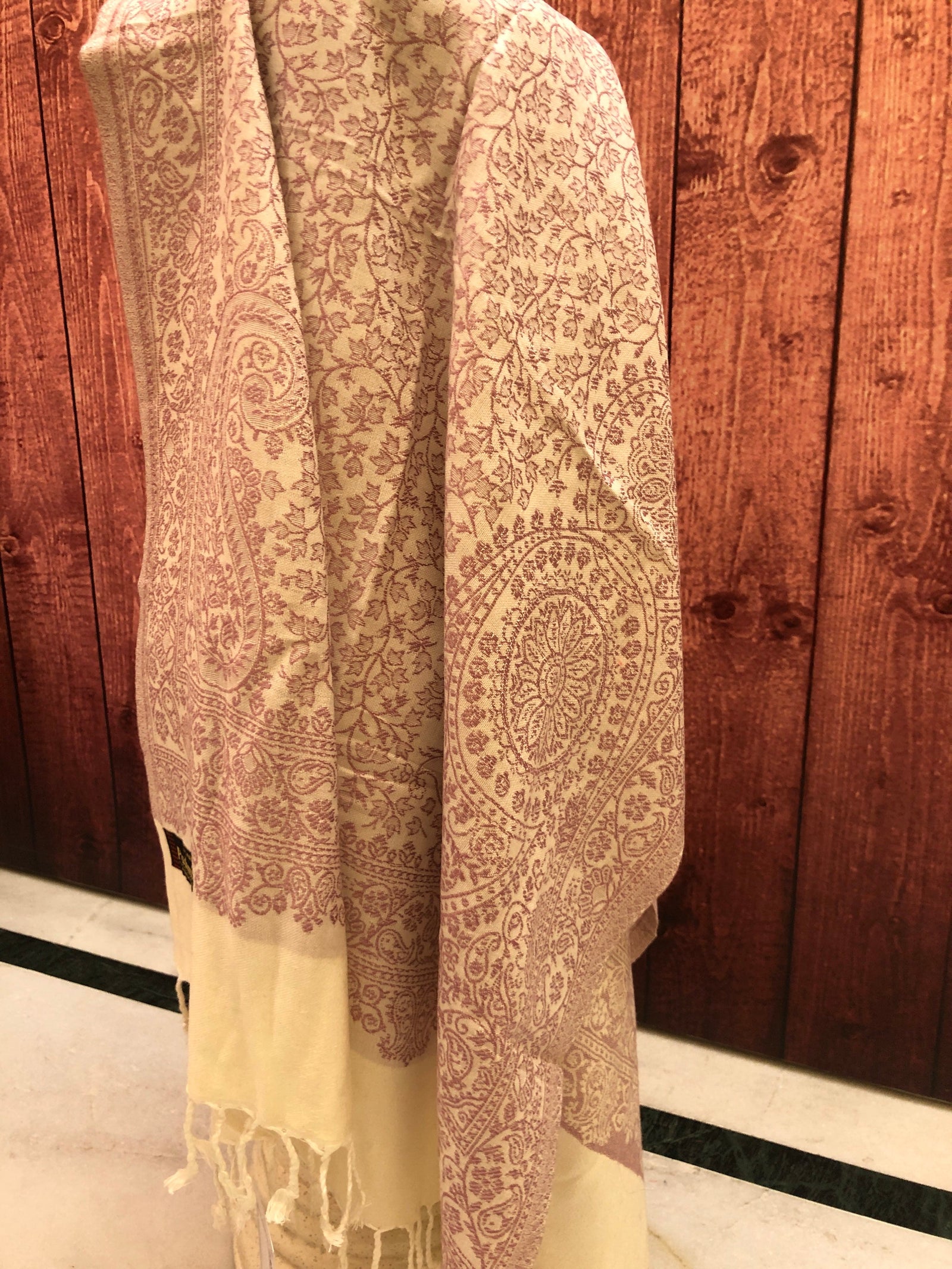 Cream Color Pashmina Stole with Allover Weaving