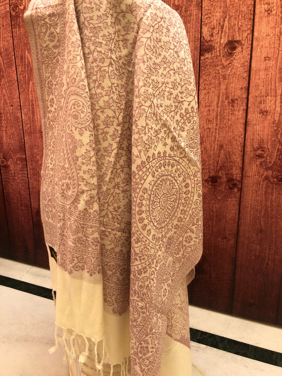 Cream Color Pashmina Stole with Allover Weaving