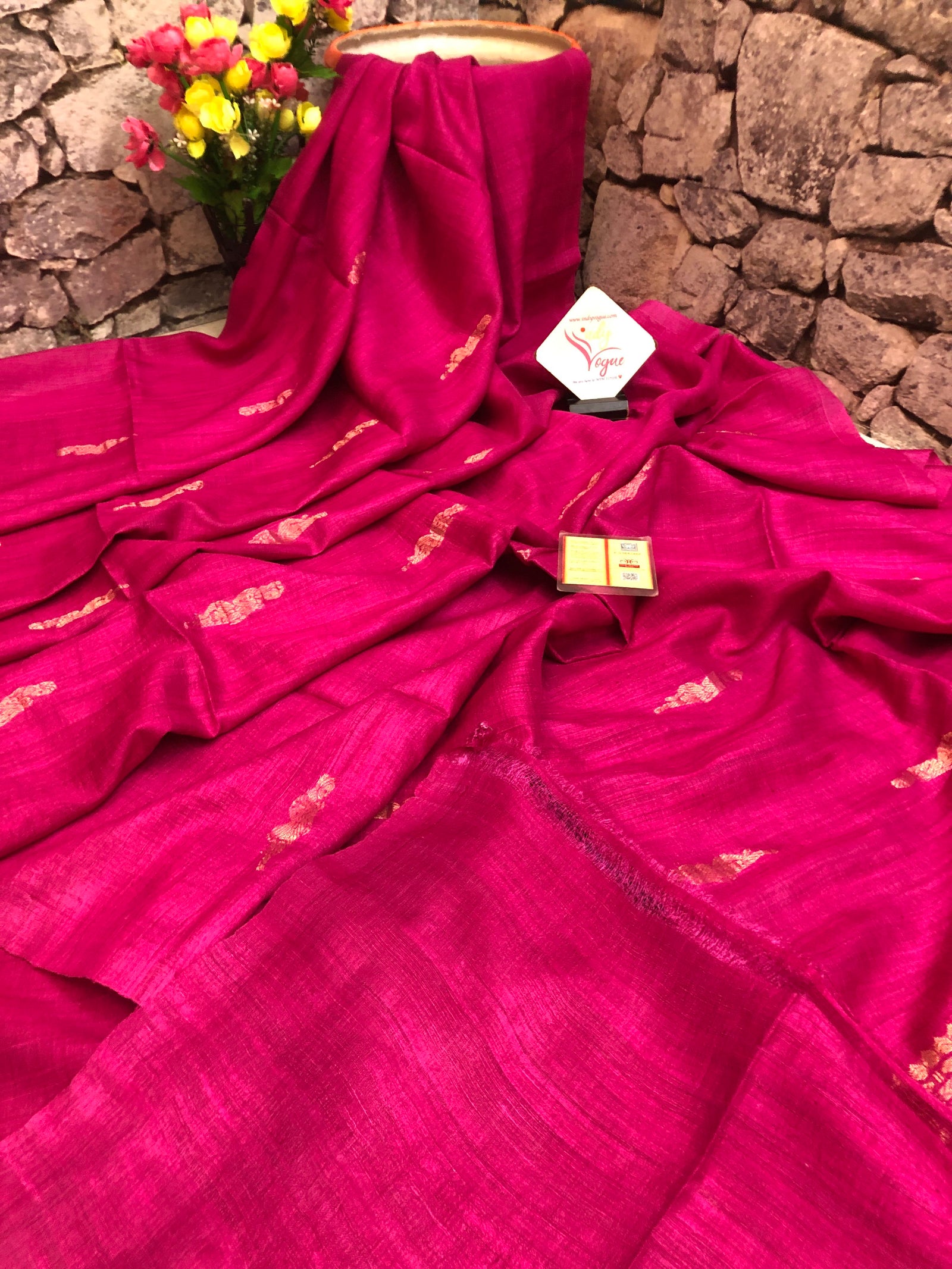 Dark Magenta Color Pure Matka Tussar Handloom with Baluchari Design