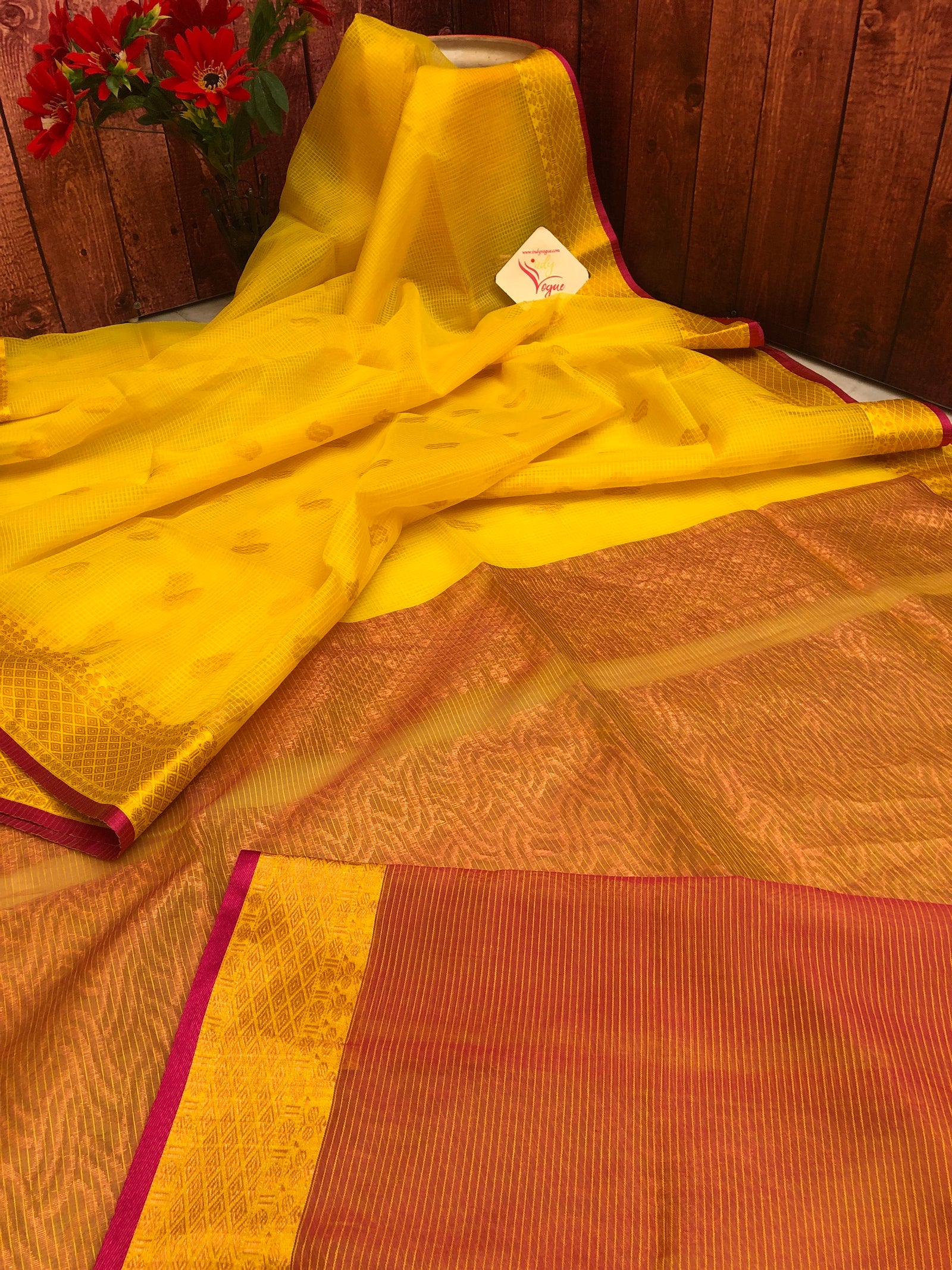 Dark Turmeric Yellow Color Resham Kota Handloom Saree