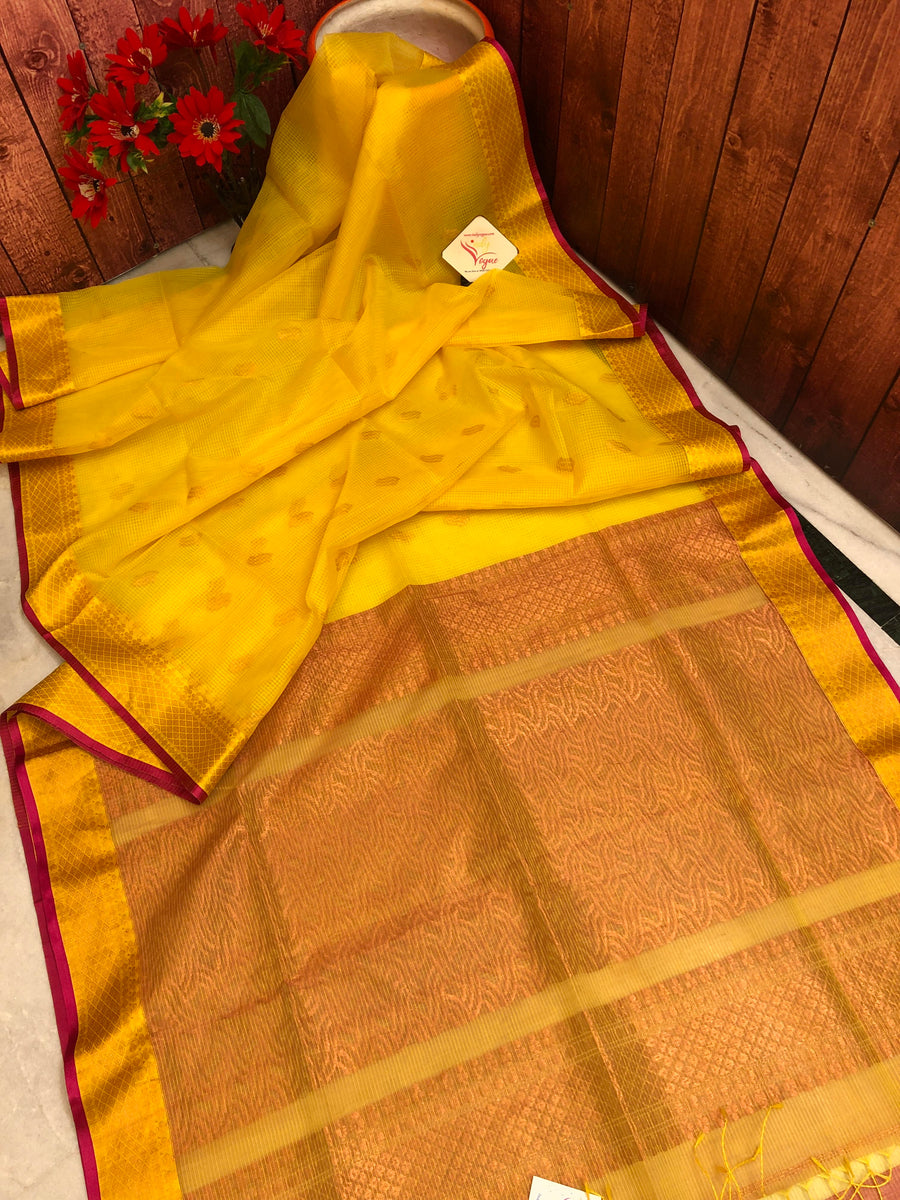 Dark Turmeric Yellow Color Resham Kota Handloom Saree