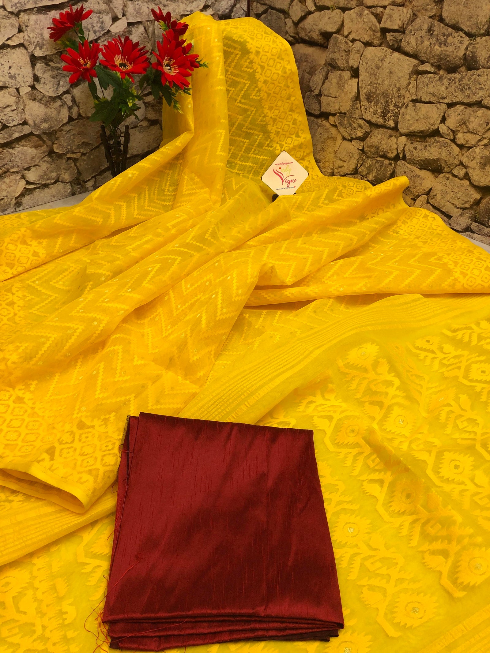 Deep Yellow Color Jamdani Saree