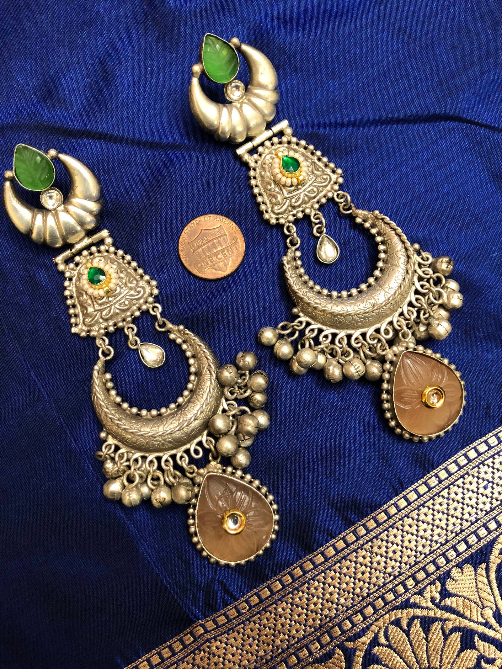 Designer 92.5 Silver Polish Pachi Kundan Necklace Set with Hyderabadi pearl and Curve Stone Work