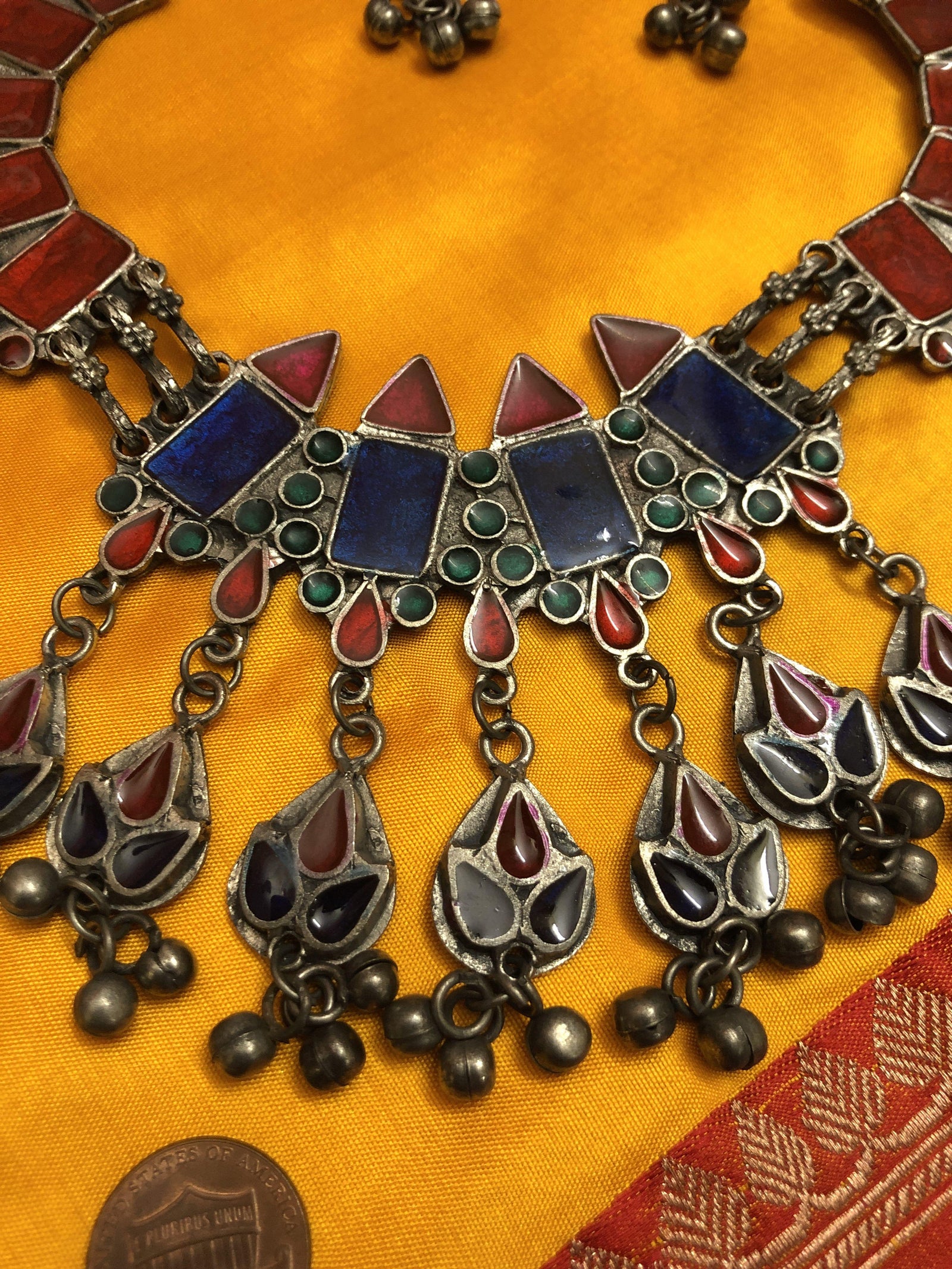 Designer Long Haul Afghan Necklace Set with Black Polish