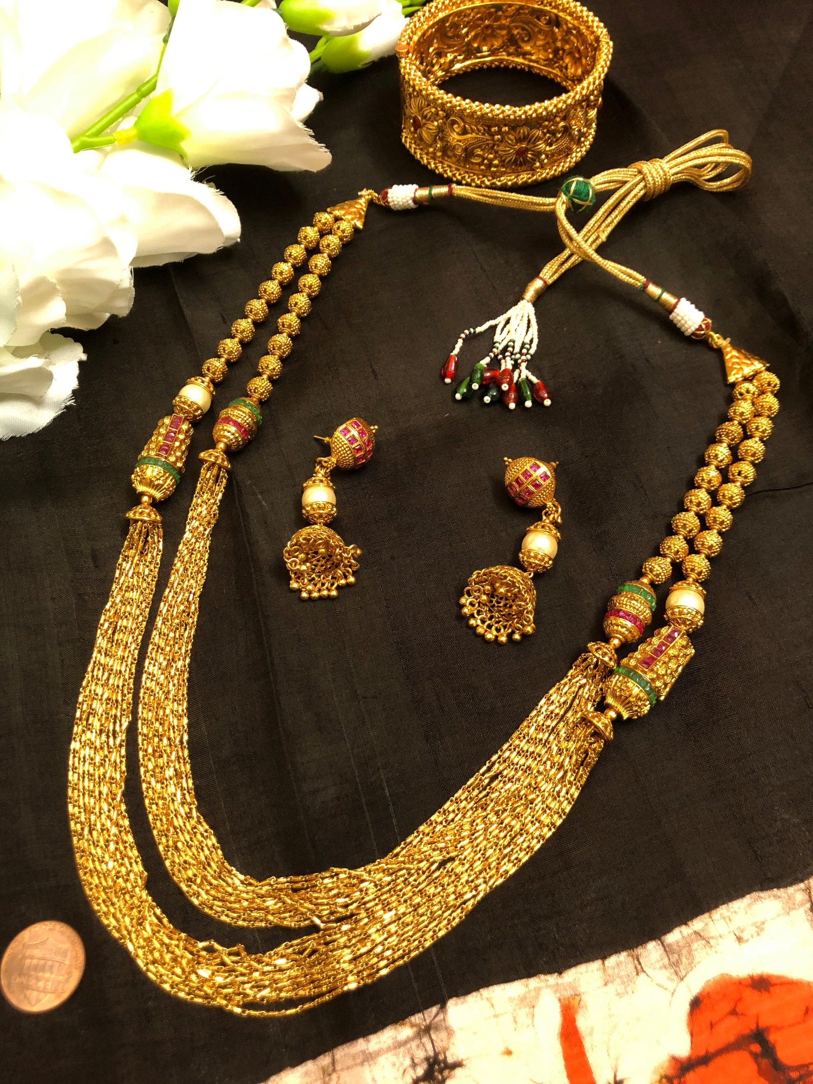 Double Layered Long Opera Style Necklace Set