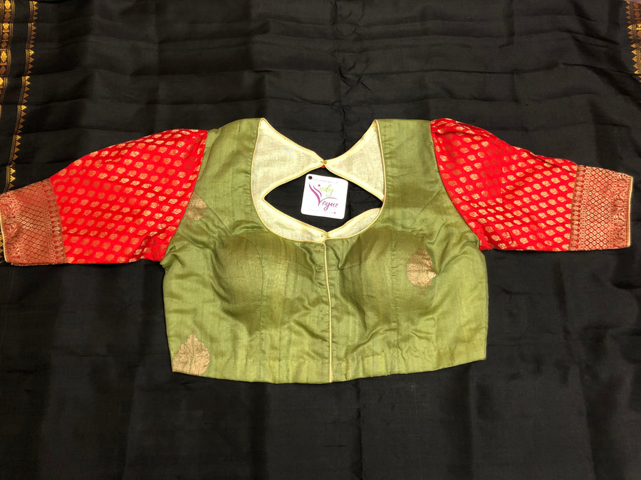 Elaichi Green Color Designer Tussar Banarasi Blouse with Chanderi Work