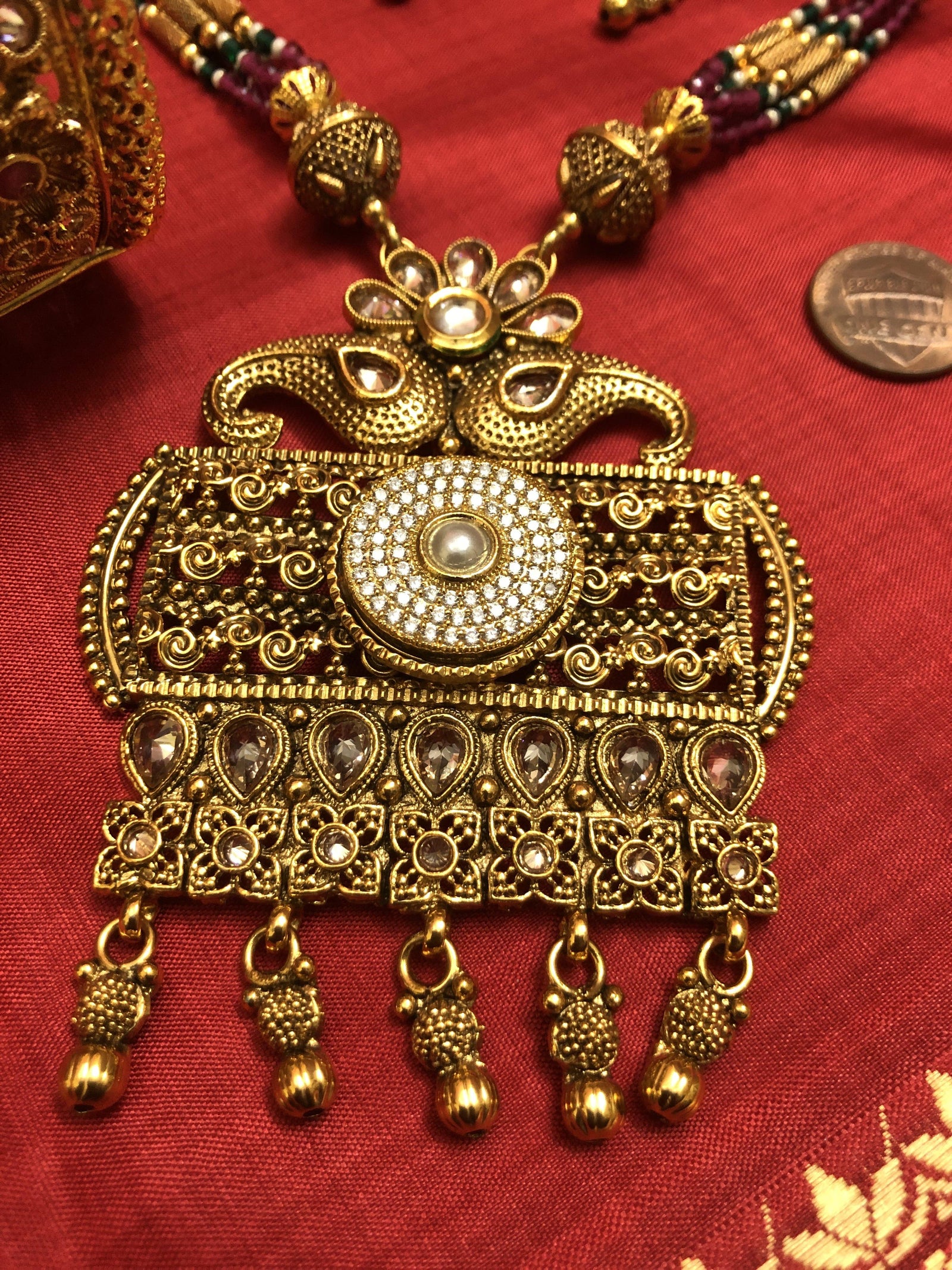 Golden Large Pendant Large Pendant Long Necklace Set