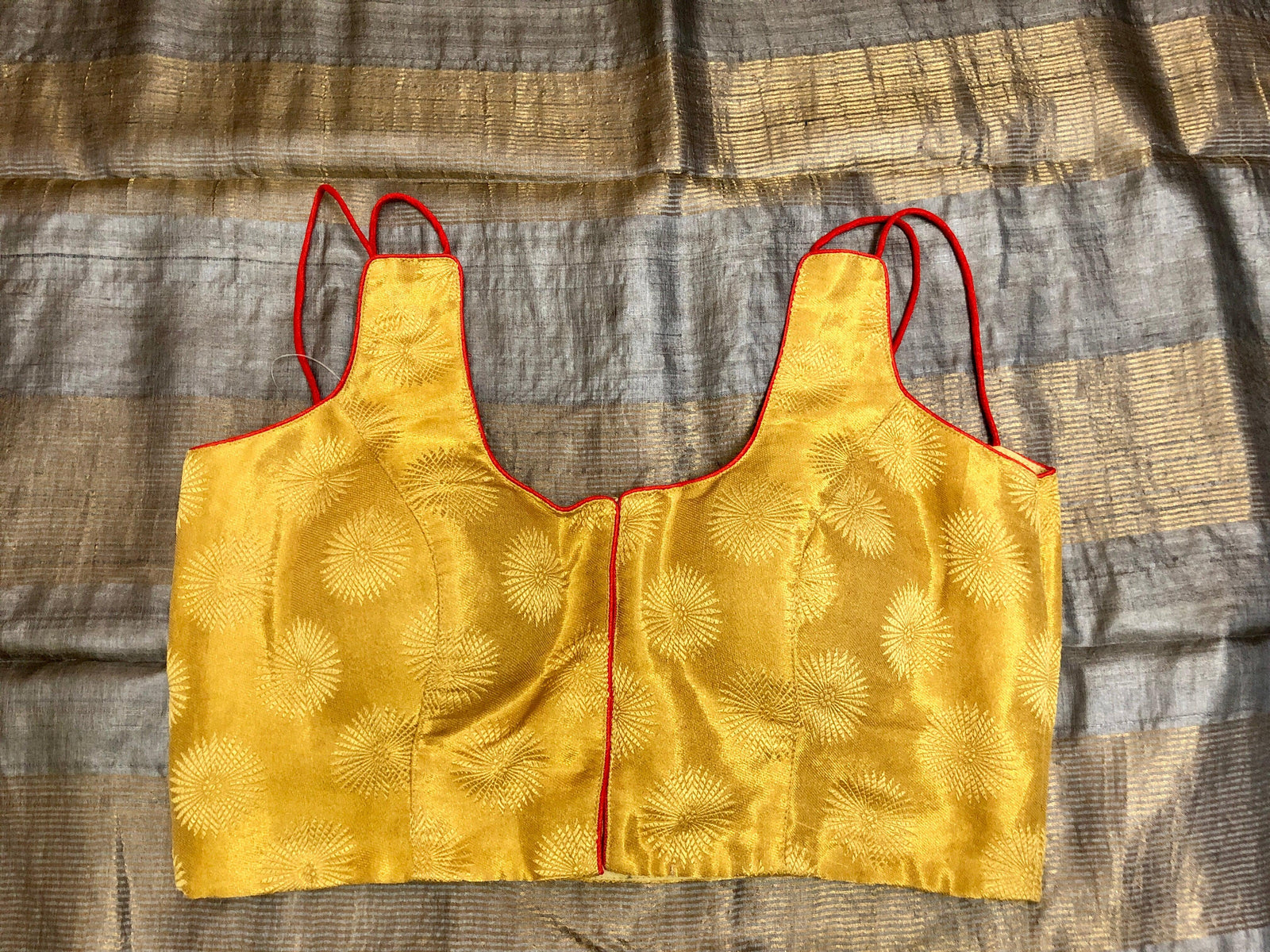 Golden Yellow Color Sleeveless Chanderi Blouse