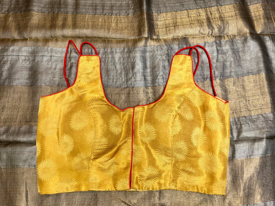 Golden Yellow Color Sleeveless Chanderi Blouse