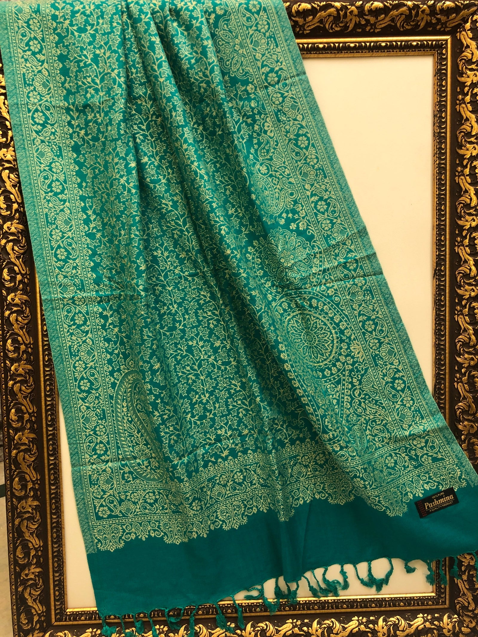 Green Color Pashmina Stole with Allover Weaving