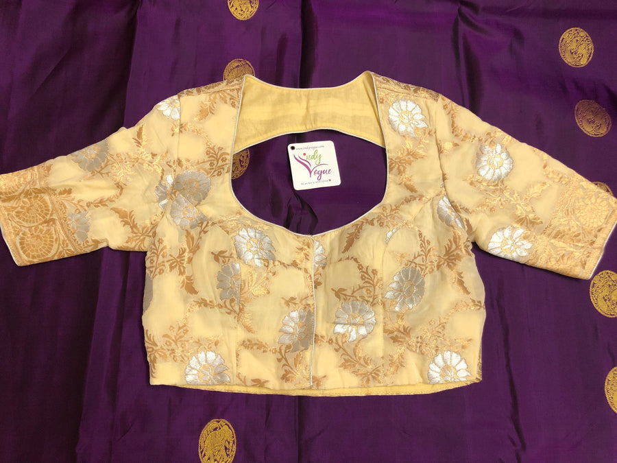 Light Golden Color Pure Georgette Banarasi Designer Blouse