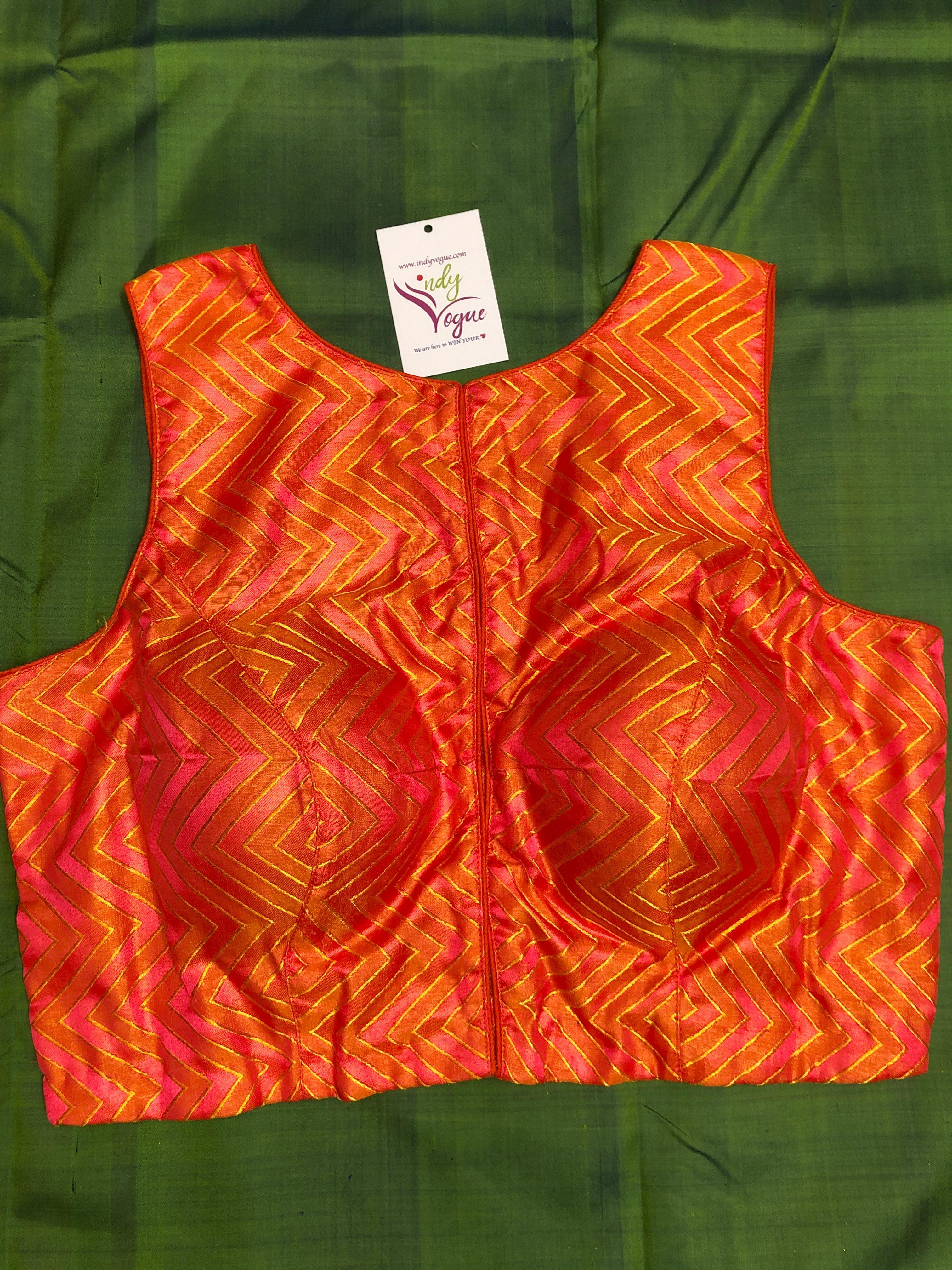 Buy Orange Dual Tone Silk with Stripes Designer Padded Blouse At