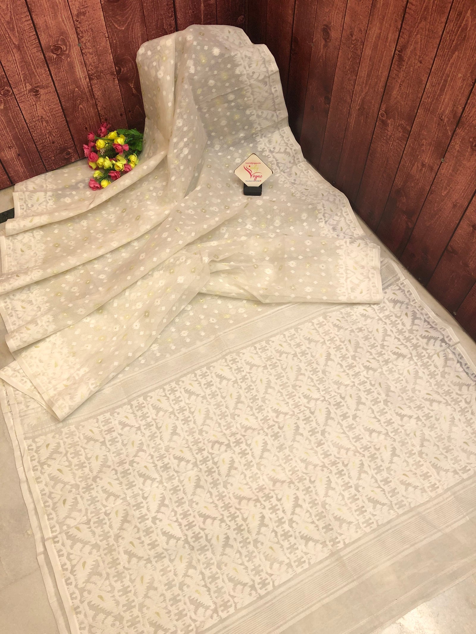 Pure Milk White Color Jamdani Saree