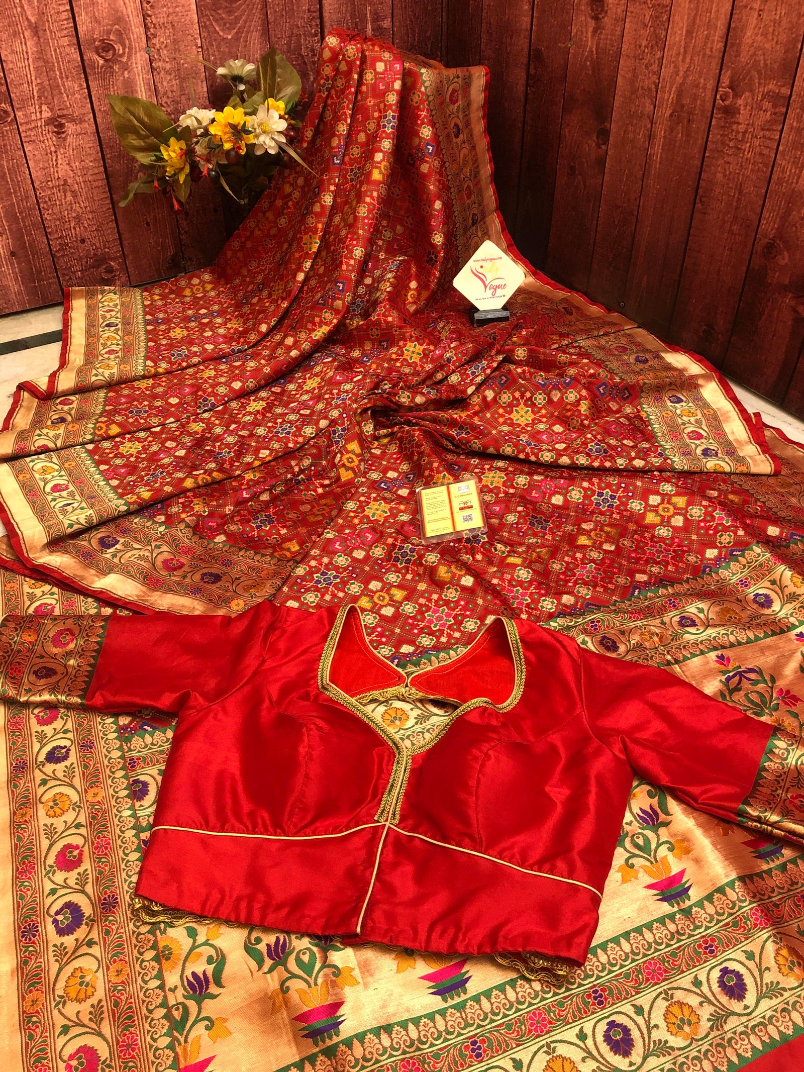 Royal Red Color Banarasi Saree with Patola Work and Paithani Style Pallu