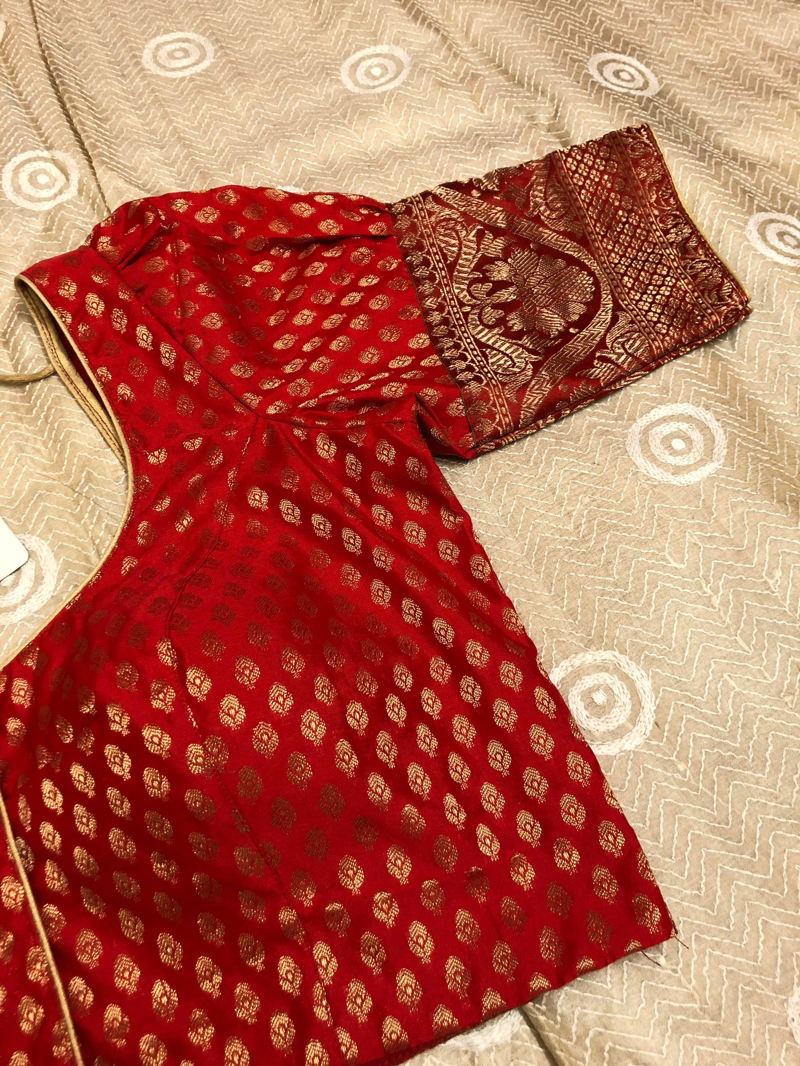 Royal Red Color Designer Chanderi Blouse with Puff Sleeves