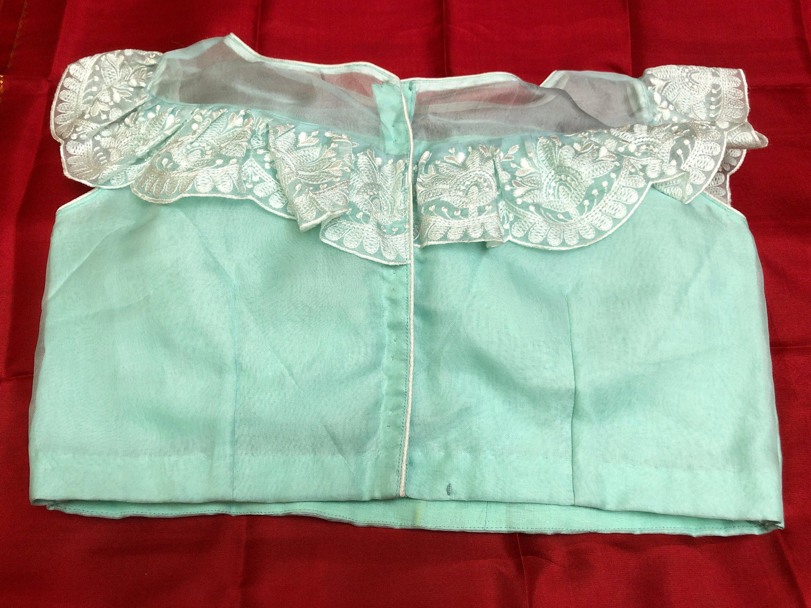 Sea Green Color Pure Organza Sleeveless Blouse