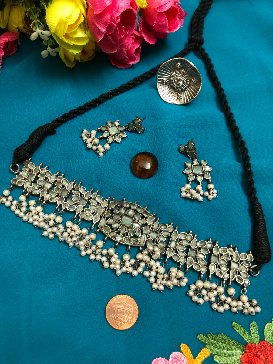 Silver Boho Choker Necklace Set