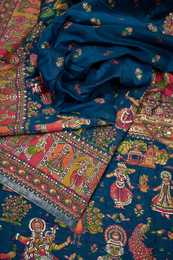 Dark Yale Blue Color Kani Silk Saree