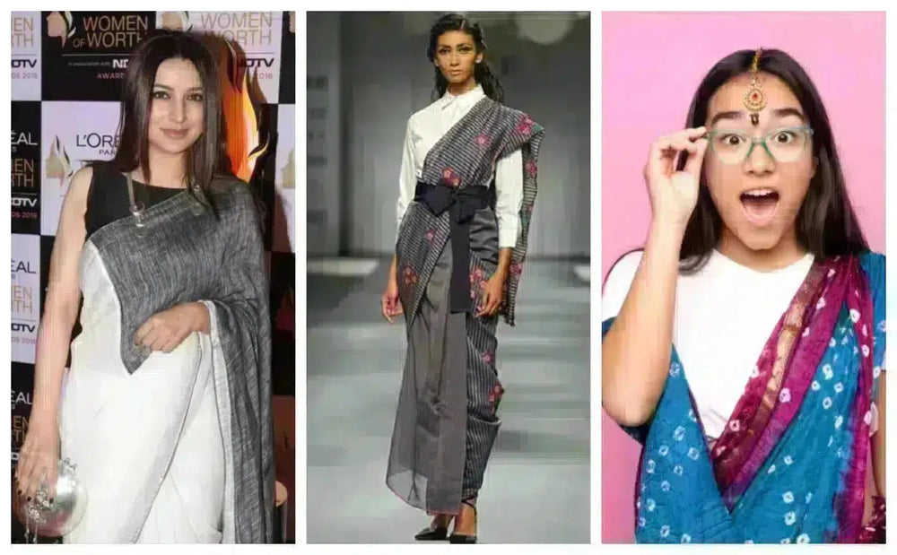 T shirt blouse saree best sale