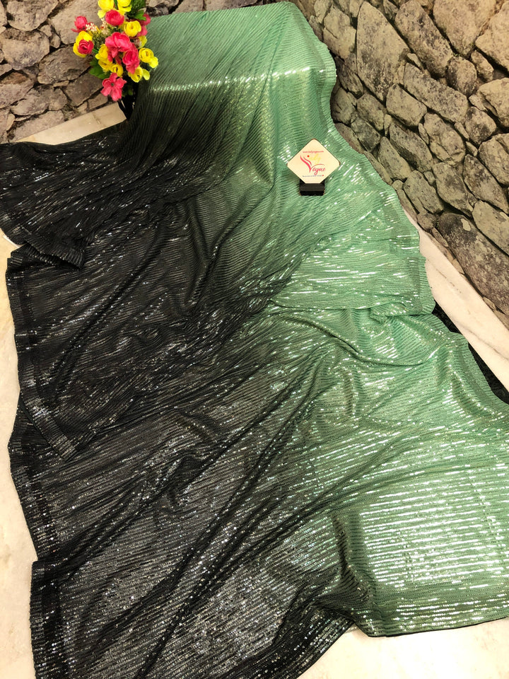 Aegean Black and Green Color Designer Net Saree with Sequin Weaving Work