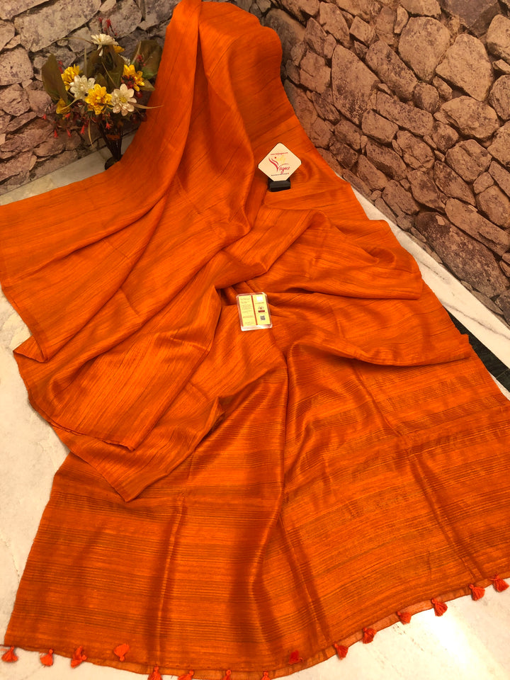 Aerospace Orange Color Pure Matka Silk Saree with Zari Work