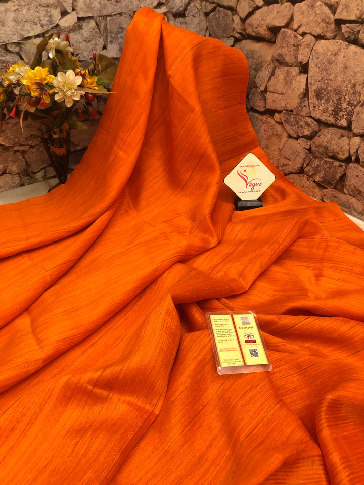 Aerospace Orange Color Pure Matka Silk Saree with Zari Work