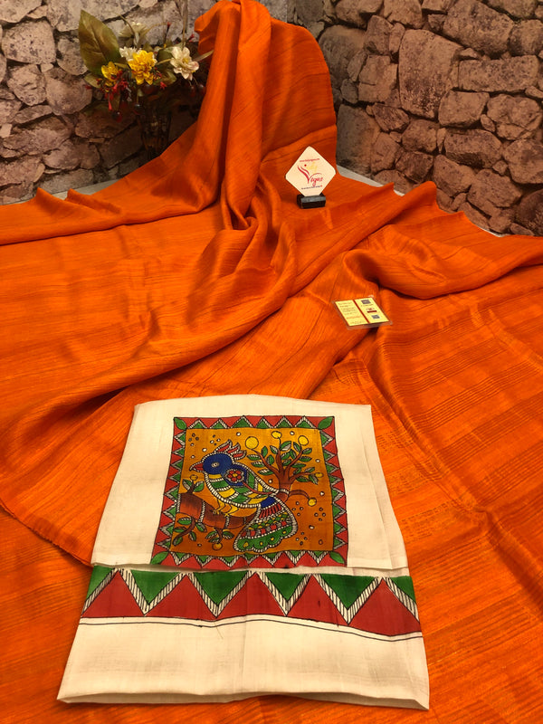 Aerospace Orange Color Pure Matka Silk Saree with Zari Work