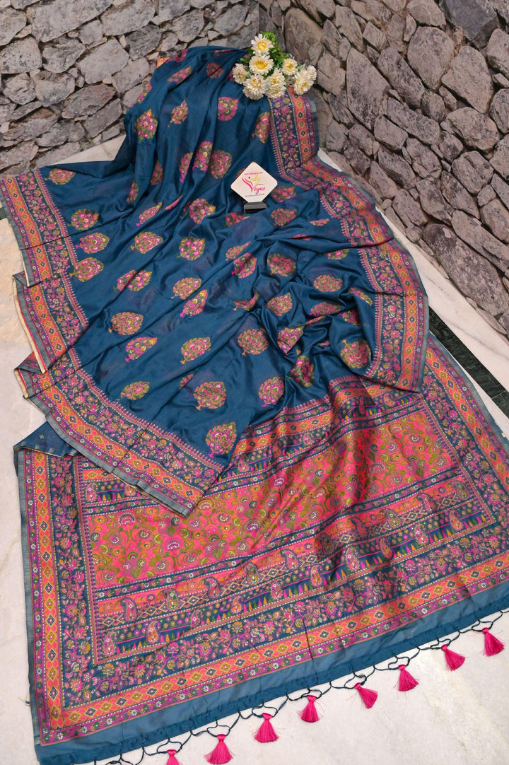 Azure Blue Color Designer Kani Silk Saree with Weaving