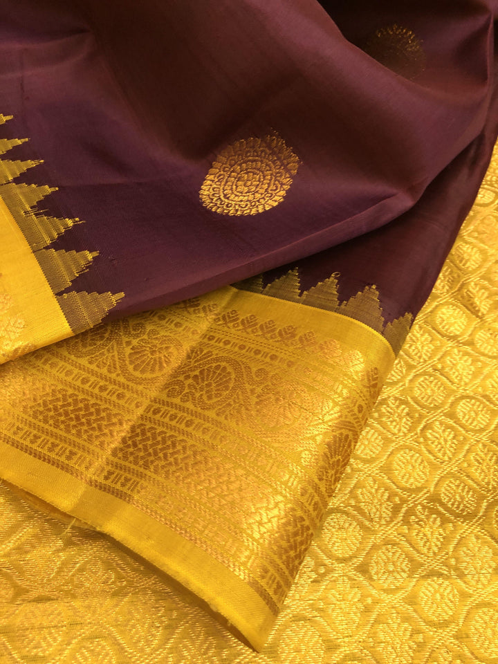 Beetroot and Mustard Golden Color Pure Gadwal Silk Saree